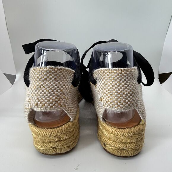 Unisa Black Canvas and Tan Jute Ankle Wrap Espadrille Sandals Size 6.5 - Picture 4 of 10